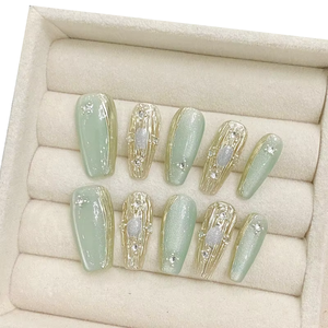 Autocollants pour ongles verts amande, style Ins, avec <span class=keywords><strong>strass</strong></span>, pour <span class=keywords><strong>manucure</strong></span>, amovibles, frais et simples - Product Image 1