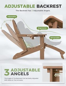 Silla Adirondack plegable con reposapiés telescópico extraíble, resistente a la lluvia, para jardín, con 2 portavasos, diseño moderno, portátil (Teca) - Product Image 5