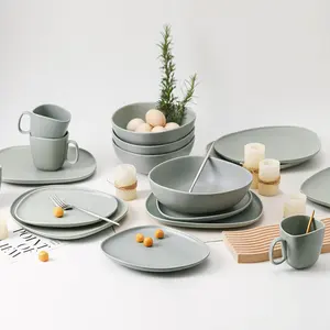 Jarwah18 Pcs Ceramic Plate And Mug Set Irregular Matte Porcelain Tableware 8 10.5 Inch Plate 16 Piece Dinner Service Set Green