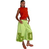 Pantalon 3/4 KY pour femme, short large en satin, coupe ample, cordon de serrage, taille élastique, vert lime, imprimé graphique, streetwear décontracté
