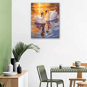 Kit de <span class=keywords><strong>pintura</strong></span> por números DIY de 40x50cm, cisne blanco pintado a mano personalizado sobre lienzo, decoración artística para el hogar - Product Image 2