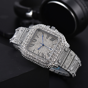 Reloj de Cuarzo de Lujo para Hombre, con Incrustaciones de Cristal, Tono Dorado, Esfera Cuadrada con Números Romanos, Calendario - Product Image 3