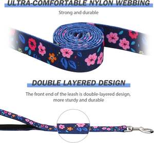 Correa Doble para Gatos Hikiko de 6 Pies, para Gatos Medianos y Grandes, con Asas Acolchadas y Luces, para Pasear y Entrenar (Azul Marino Floral) - Product Image 2