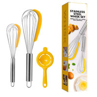 Batteur à œufs manuel 2-en-1 en acier inoxydable avec spatule en silicone, mini fouet à ballon pour crème et pâte, outil de pâtisserie