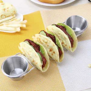 Mini Geschirr Bar Rack Stand Tablett Stil mit Cup Pack Lebensmittel herausnehmen Edelstahl Metall Taco Halter Platte für 3 4 6 Tacos