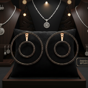 925 de plata de circón negro forma redonda pendiente de doble lado pendiente turco venta al por mayor hecha a mano joyería de plata 2021 - Product Image 3