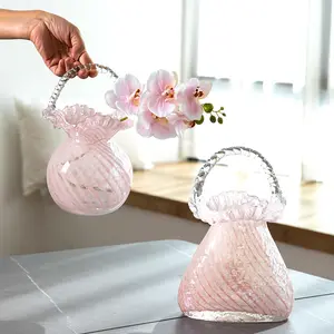 Дизайнерский напольный Роскошный прозрачный розовый стеклянный кошелек ваза для цветов