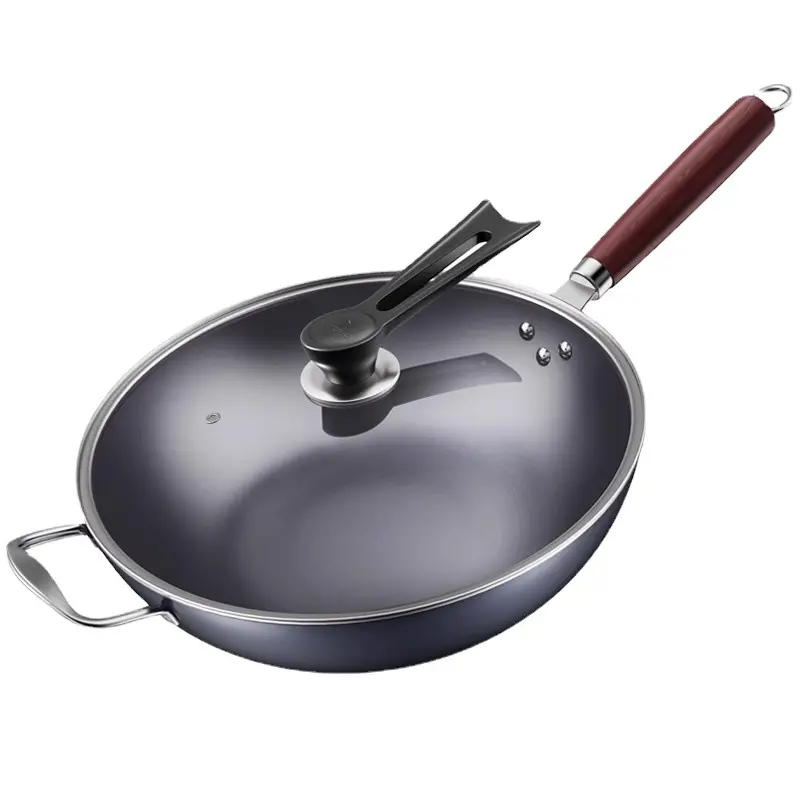 Wok de cuisine domestique en fer antiadhésif non revêtu de haute qualité 30cm