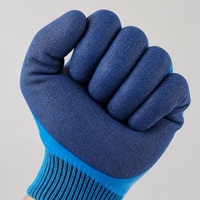 Gants tricotés bleus avec revêtement en latex froissé, gants de protection imperméables antidérapants pour la manipulation du poisson, l'agriculture, la cueillette en jardin