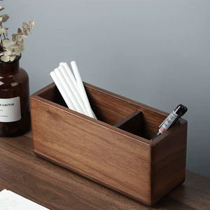 Desktop Black Walnut Wood Storage <b>Box</b> Rectangle Open Top With Compartments Office Organizer Pen Holder Remote Control <b>Makeup</b> - Product Image 4
