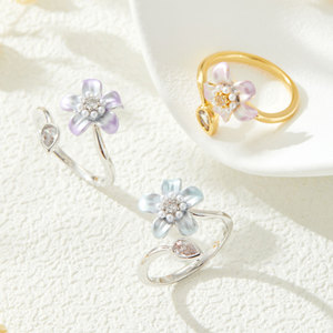 French Style Flower Open Ring Enamel Pave Setting Daily Wear Index Finger Ring Original Design - Product Image 1