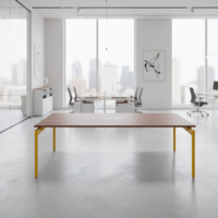 Petite table de réunion extensible et convertible, pieds en bois, design durable pour salle de réunion, configuration compacte pour conférences, entreprises, rangement moderne