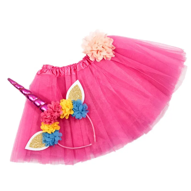 Popular New Arrival Pure Color Gauze Tutu Skirts Unicorn Hair Band 2ピース/セットHair Accessories For Kids