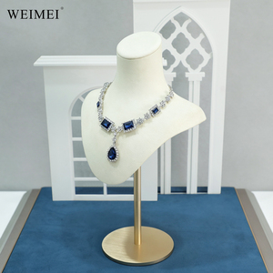 WEIMEI White Gold Trim Blue Velvet Base <b>Necklace</b> Bust Earring <b>Ring</b> Stand Bracelet Holder Luxury Window Jewelry Display Set - Product Image 3