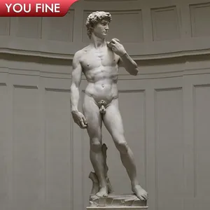 हाथ नक्काशीदार जीवन आकार बिक्री के लिए प्रसिद्ध संगमरमर मूर्तियों नग्न पुरुष डेविड प्रतिमा