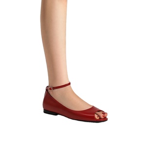 Zapatos <span class=keywords><strong>de</strong></span> Mujer Tipo Bailarina con Punta Abierta y Correa en el Tobillo, Transpirables y Antideslizantes, <span class=keywords><strong>de</strong></span> <span class=keywords><strong>Cuero</strong></span> PU en Negro, Rojo y Crema - Product Image 2