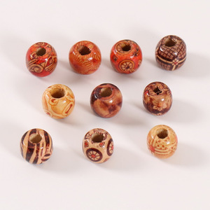 Wooden <b>Beads</b> 11x12mm Round <b>Large</b> Hole Printed Patterned For Bracelet Making - Product Image 2