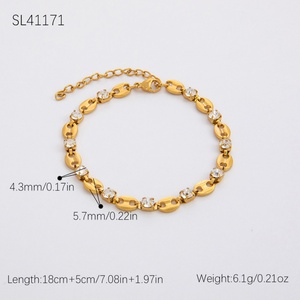 Bracelet en acier inoxydable avec plaqué or 18 carats inaltérable, bijou haut de gamme personnalisé, chaîne décorative pour femme - Product Image 6