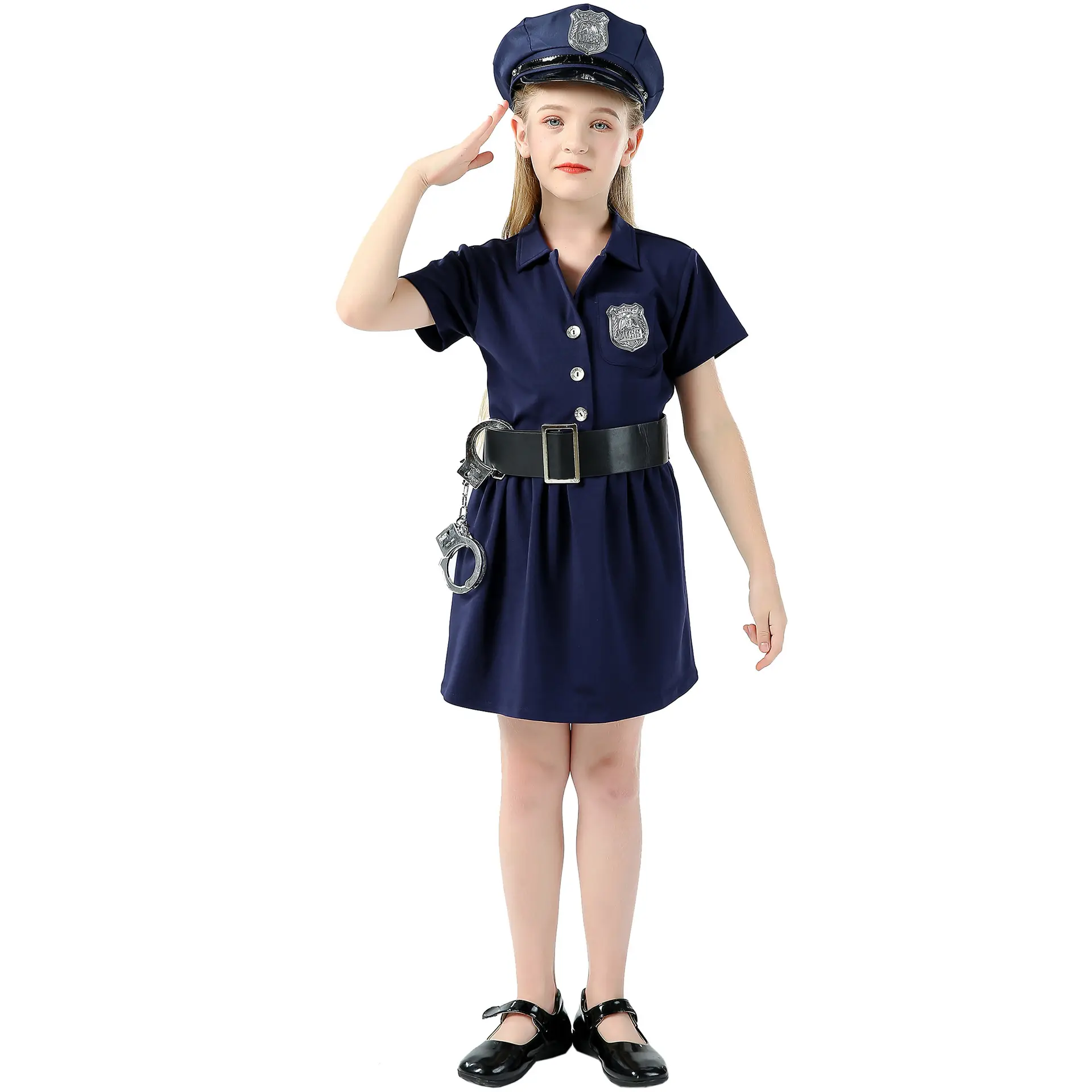 ชุดคอสตูมตำรวจสำหรับเด็กชุดคอสเพลย์สำหรับเด็กวันฮาโลวีน (ไม่มีกุญแจมือ)