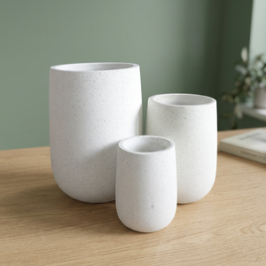 Ensemble de 3 pots à fleurs minimalistes en béton, finition blanche marbrée, pour intérieur, bureau, jardin, plantes, arbres, maison - Product Image 3