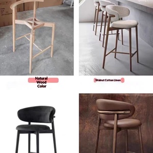 Sgabello da <span class=keywords><strong>Bar</strong></span> Moderno in Legno Massello, Sedia da Cucina in Stile Nordico Italiano, Piccola Sedia da Pranzo con Schienale, Sgabello Alto Casual per Hotel e Ristoranti - Product Image 2