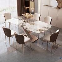 Table et chaises de salle à manger en dalles de pierre de style italien, très vendues, pour 6 personnes, restaurant et bar, table de salle à manger de luxe