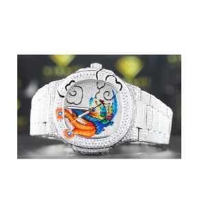 Lujo Hip Hop Reloj Mecánico Automático Blanco Completo VVS Moissanite Diamantes Oro Blanco Cuero Analógico Caja de Acero Inoxidable - Product Image 1