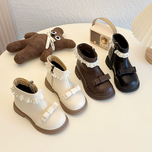 Botas Cortas de Invierno para Niñas, Estilo Británico, Botas Martin con Cordones de Perlas, Estilo Lolita, Forradas de Piel - Product Image 3