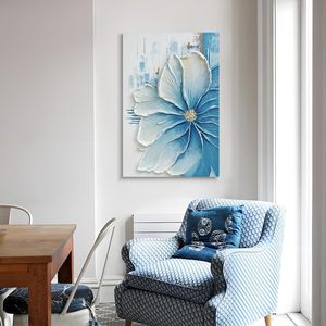 JUHOME - Pintura al Óleo Abstracta Texturizada con Flores Azules Pintadas a Mano, Arte de Pared de 24x36, Original Moderno de China para Sala de Estar - Product Image 4