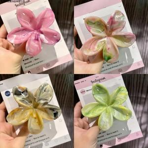 Jepit rambut plastik bunga marmer baru musim panas klip hiu asam asetat piring pegangan setengah rambut klip cakar rambut keras - Product Image 2