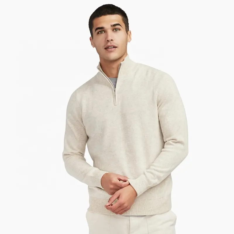 YB Autumn 1/2 zip pullover 100% Pure Cashmere Mock Neck Knit Men Half zip sweater Long Sleeve Men High Neck Sweater