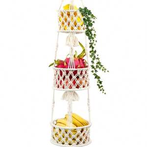 <span class=keywords><strong>Petit</strong></span> Panier En Coton De Rangement Mural Suspensión Para Plantas Corbeille Fruits A 3 Niveaux Accrocher Au Porte - Product Image 1