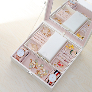 Boîtier d'exposition en cuir Pu pour montre, présentoir de voyage en bois pour miroir de bijoux boîte de rangement avec verrou - Product Image 4