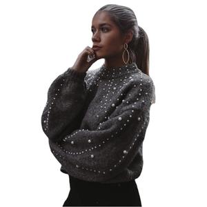 Vente en gros pull-over personnalisé de haute qualité pour femmes pull-over à col rond de style européen et américain pull-over à bulles de perles décoration de perles - Product Image 4