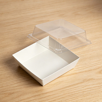 Boîte à lunch rectangulaire en papier kraft blanc biodégradable de qualité alimentaire avec couvercle transparent pour gâteaux, salades et sushis