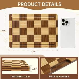 Tabla <span class=keywords><strong>de</strong></span> cortar queso a cuadros pequeña personalizada, tabla <span class=keywords><strong>de</strong></span> servir charcutería <span class=keywords><strong>de</strong></span> bambú antideslizante con ranura para jugo <span class=keywords><strong>y</strong></span> asa - Product Image 3