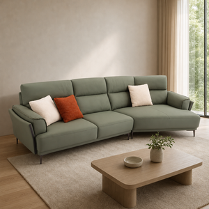 Sofá con Costuras Canalizadas en Forma de L, Chaise Longue con Respaldo Segmentado, Patas Metálicas Delgadas, Brazos Curvos, Perfil Bajo, para Sala de Estar, Hotel, Villa - Product Image 1