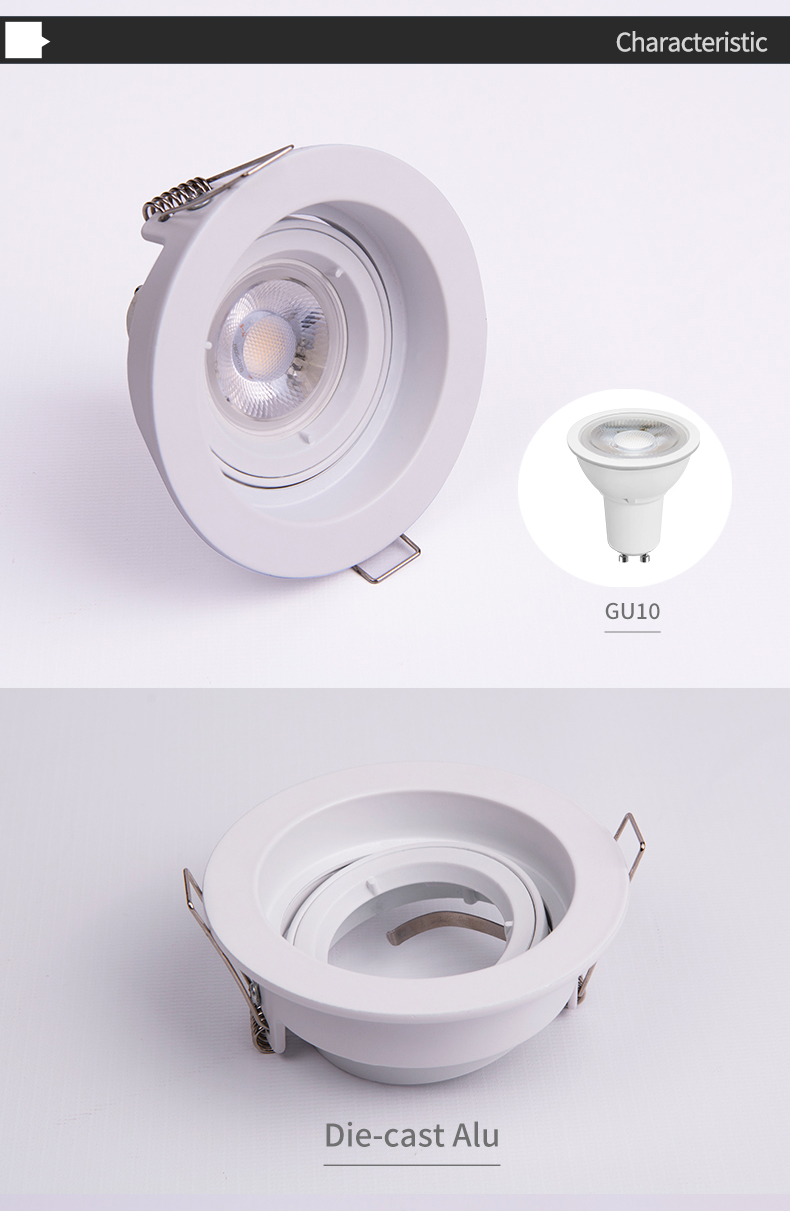 Apartment Recessed Cob Downlight GU5.3 Round Black Adjustable LED Down Light