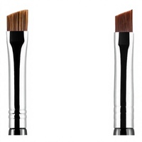 Pinceau de maquillage individuel personnalisé à marque privée, à tête plate angulaire, en poils synthétiques, avec manche en bois, pour sourcils, eye-liner et fard à paupières