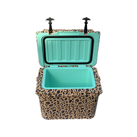 Glacière portable à motif léopard pour le camping en plein air, mini 20L, personnalisable, marque PE, impression optique OEM, motif léopard, 5 ans