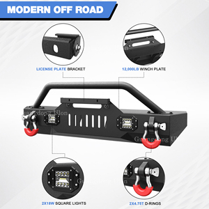 Front and Rear Bumper Compatible with <strong>Jeep</strong> Gladiator JT with D-ring, 144W LED Light Bar and <strong>Winch</strong> Plate for 2020-2024 - Product Image 3