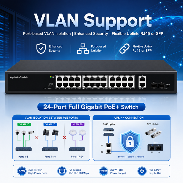 5 Years Warranty 24CH PoE Port Ethernet Switch 24ch 10/100/1000 Base-T Gigabit Switch AC Power Supply PoE Switch