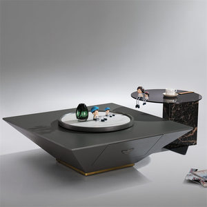 Juego de mesas de centro anidadas modernas, mesa lateral superior de vidrio templado, mesa de centro cuadrada, muebles de sala de estar de pizarra central - Product Image 2