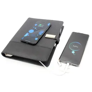 NEW Corporate Gifts Electronic Diary A5 leather Wireless charging Power Bank Smart Notebook with USB