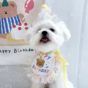 Pet Birthday Accessories Pet Hat Bow Tie Party Set Dog Birthday Decoration Balloon Alphabet Pull Flag Pet Birthday Hat
