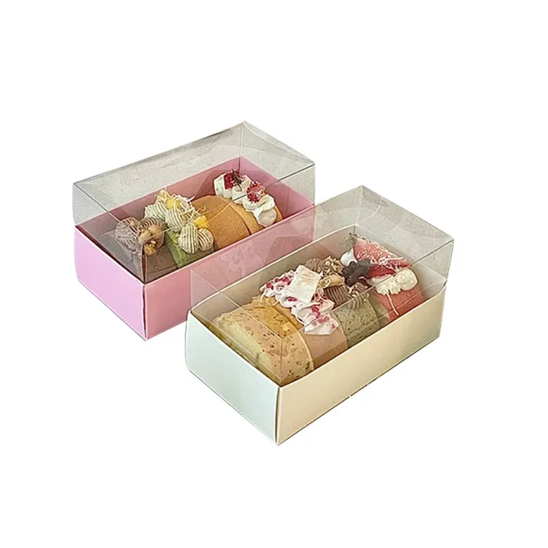 Cajas plegables con tapa transparente para Tartas, contenedores para tartas con Expositor, color rosa y blanco, venta al por mayor