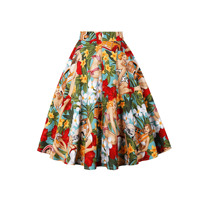 Femmes Vintage 50s taille haute jupe patineuse grande taille imprimé coton balançoire rétro jupes mi-longues coton fleuri