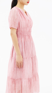 Nouvelle robe midi pour femme, design original, manches courtes, crêpe, impression numérique, écologique, respirante, col en V, décontractée, pour les loisirs et les vacances - Product Image 2
