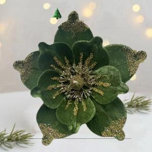 Factory 24cm Cloth Glitter <b>Poinsettia</b> Christmas Velvet <b>Artificial</b> Magnolia Flowers Durable Fashionable for Holiday Tree - Product Image 4