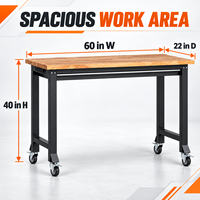 Banc de travail robuste et portable, réglable en hauteur, avec surface en acier et métal, roues et panneau perforé pour usage en garage